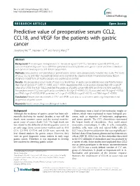Predictive Value of Preoperative Serum CCL2, CCL18, and VEGF for the Patients with Gastric Cancer Jianghong Wu1,2†, Xiaowen Liu1,2† and Yanong Wang1,2*