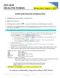 2019-2020 HEALTH FORMS Return Date: August 1, 2019