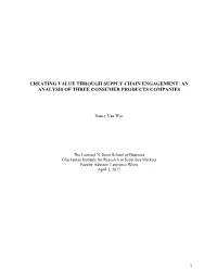 Creating Value Through Supply Chain Engagement: an Analysis of Three Consumer Products Companies