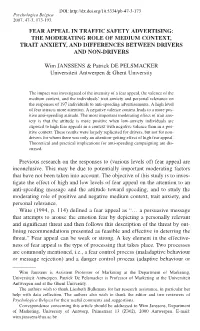 Fear Appeal in Traffic Safety Advertising: the Moderating Role of Medium Context, Trait Anxiety, and Differences Between Drivers and Non-Drivers