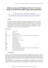 Mission Analysis and Preliminary Re-Entry Trajectory Design of the DLR Reusability Flight Experiment Refex
