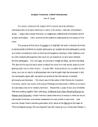 Analytic Feminism: a Brief Introduction Ann E