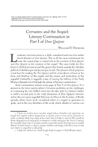 Cervantes and the Sequel: Literary Continuation in Part I of Don Quijote ______William H