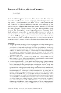 Francesco Filelfo As a Writer of Invective