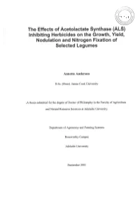 The Effects of Acetolactate Synthase (ALS) Lnh¡B¡T¡Ng Herbicides on the Growth, Yield, Nodulation and Nitrogen Fixation of Selected Legumes