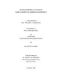 Spatio-Temporal Analysis of Dairy Farming of Ahmednagar District