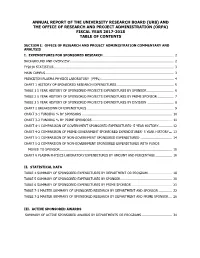 Annual Report of the University Research Board (Urb) and the Office of Research and Project Administration (Orpa) Fiscal Year 2017-2018 Table of Contents