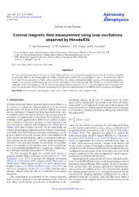 Coronal Magnetic Field Measurement Using Loop Oscillations Observed by Hinode/EIS