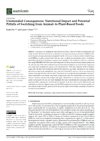 Nutritional Impact and Potential Pitfalls of Switching from Animal- to Plant-Based Foods