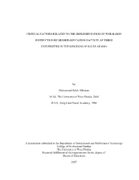 Critical Factors Related to the Implementation of Web-Based