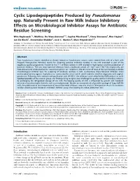 Cyclic Lipodepsipeptides Produced by Pseudomonas Spp. Naturally Present in Raw Milk Induce Inhibitory Effects on Microbiological