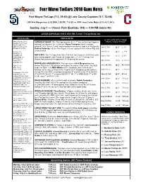 Fort Wayne Tincaps 2018 Game Notes