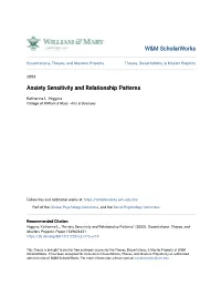Anxiety Sensitivity and Relationship Patterns