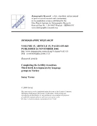 Completing the Fertility Transition: Third Birth Developments by Language Groups in Turkey