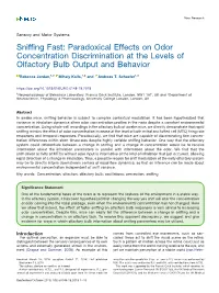 Sniffing Fast: Paradoxical Effects on Odor Concentration Discrimination at the Levels of Olfactory Bulb Output and Behavior