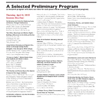 A Selected Preliminary Program (A Complete Program with Date and Time for Each Panel Will Be Available in the Printed Program)