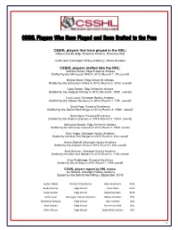 CSSHL Players Who Have Played and Been Drafted to the Pros