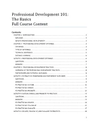 Professional Development 101: the Basics Full Course Content