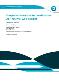 Fire Performance and Test Methods for ACP External Wall Cladding Technical Report