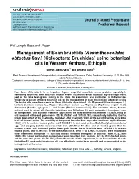 Management of Bean Bruchids (Accanthoscelides Obtectus Say.) (Coleoptera: Bruchidae) Using Botanical Oils in Western Amhara, Ethiopia