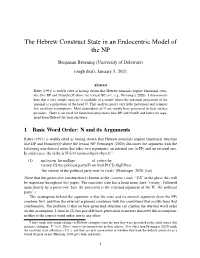 The Hebrew Construct State in an Endocentric Model of the NP