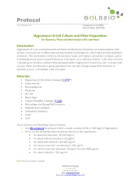 Hygromycin B Cell Culture and Plate Preparation Protocol TD-P Date: 10/4/2018