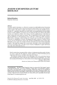 Joseph Schumpeter Lecture Ideology