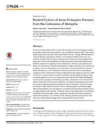 Reidentification of Avian Embryonic Remains from the Cretaceous of Mongolia