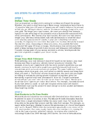 Six Steps to an Effective Asset Allocation Step 1