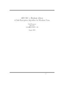 AES-CBC + Elephant Diffuser a Disk Encryption Algorithm for Windows