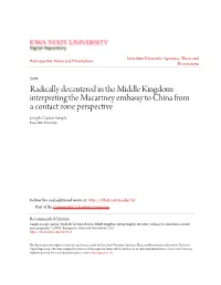 Interpreting the Macartney Embassy to China from a Contact Zone Perspective Joseph Clayton Sample Iowa State University