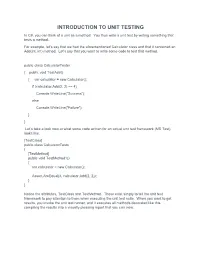 Introduction to Unit Testing