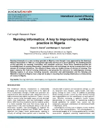 Nursing Informatics: a Key to Improving Nursing Practice in Nigeria