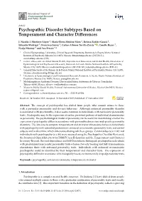 Psychopathic Disorder Subtypes Based on Temperament and Character Differences