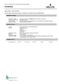 Hiscox Schedule 2021