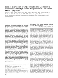 Loss of Expression of 4 7 Integrin and L-Selectin Is Associated with High-Grade Progression of Low-Grade MALT Lymphoma