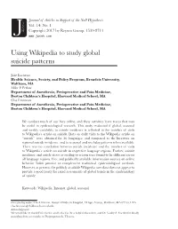 Using Wikipedia to Study Global Suicide Patterns 19 Journal of Articles in Support of the Null Hypothesis Vol