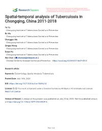 Spatial-Temporal Analysis of Tuberculosis in Chongqing, China 2011-2018