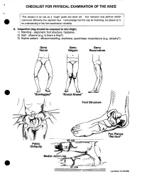 Checklist for Physical Examination of the Knee