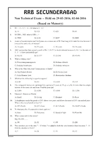 RRB Secunderabad Non Technical Exam Previous Paper