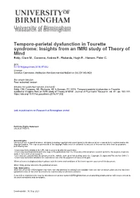 Temporo-Parietal Dysfunction in Tourette Syndrome