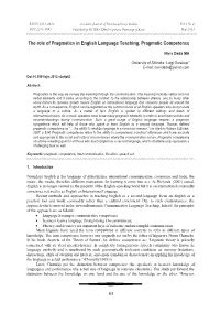The Role of Pragmatics in English Language Teaching. Pragmatic Competence