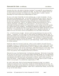 Giancarlo De Carlo : an Obituary John Mckean