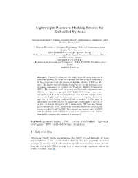Lightweight Password Hashing Scheme for Embedded Systems