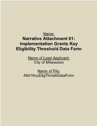 Narrative Attachment 01: Implementation Grants Key Eligibility Threshold Data Form
