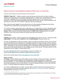 Wireless Customers in Canada Satisfied with Support from Their Carrier, J.D