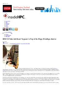 IBM US Nuke-Lab Beast 'Sequoia' Is Top of the Flops (Petaflops, That Is) | Insidehpc.Com