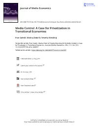 Media Control: a Case for Privatization in Transitional Economies