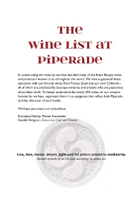 The Wine List at Piperade