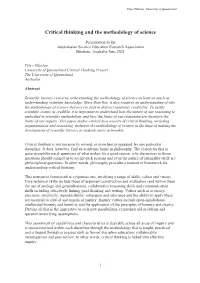 Critical Thinking and the Methodology of Science